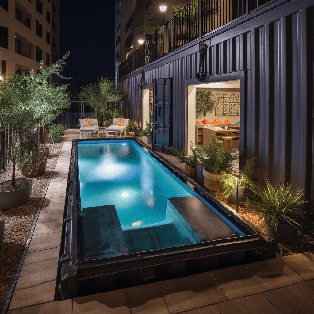 shipping container pool on patio